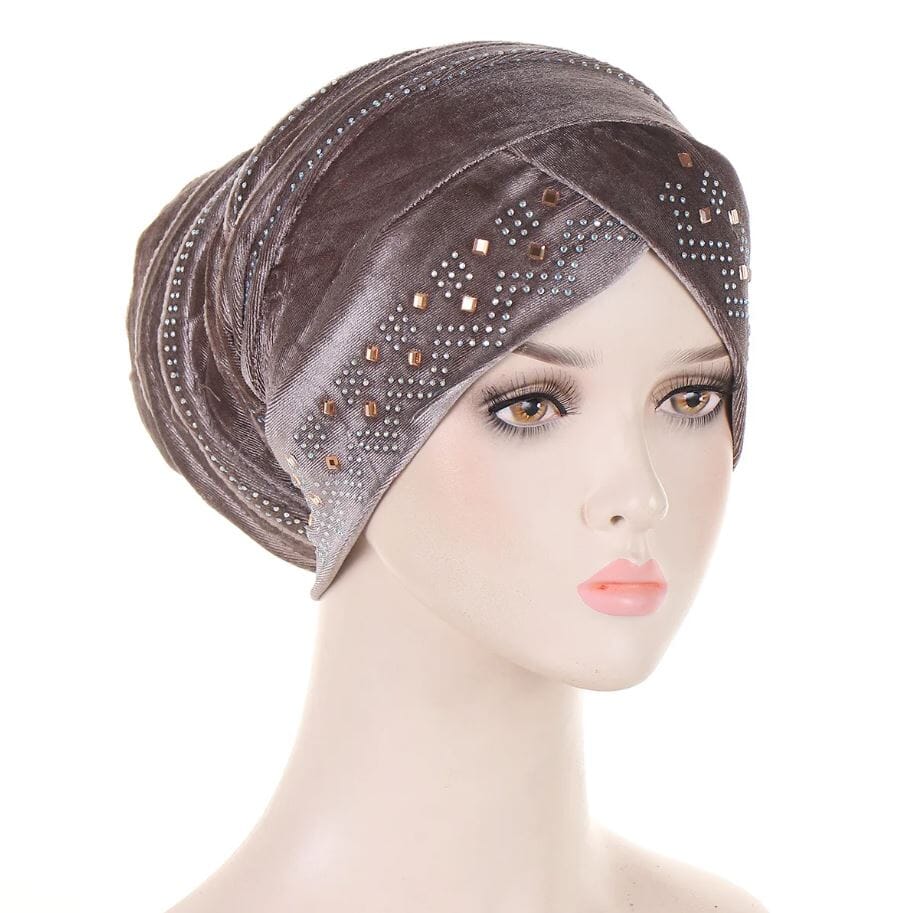 Women's African Turban Glitter Soft Velvet Head Wrap Hat jehouze 
