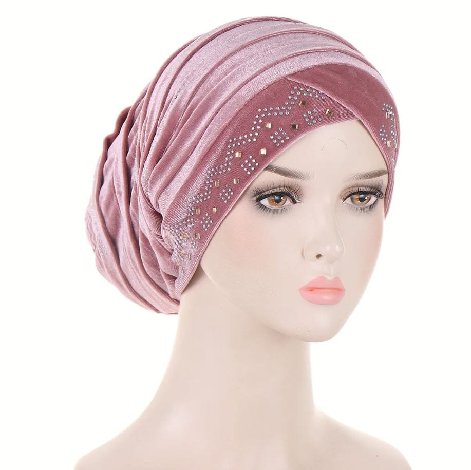 Women's African Turban Glitter Soft Velvet Head Wrap Hat jehouze Pink 