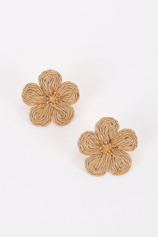 Woven Flower Stud Earrings Apparel & Accessories > Jewelry > Earrings jehouze Khaki 