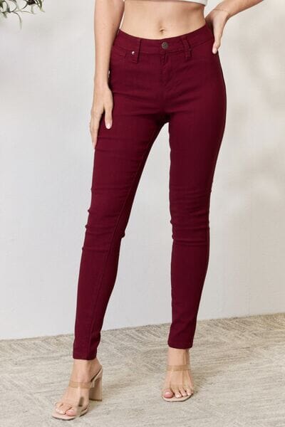 YMI Jeanswear Dark Wine Red Hyperstretch Mid-Rise Skinny Jeans Pants jehouze DARK WINE S 
