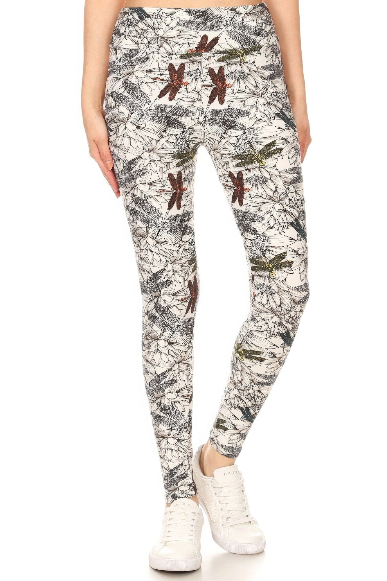 Yoga Style Banded Lined Dragonfly Print In A Slim Fitting Style With A Banded High Waist Full Length Leggings Pants jehouze 