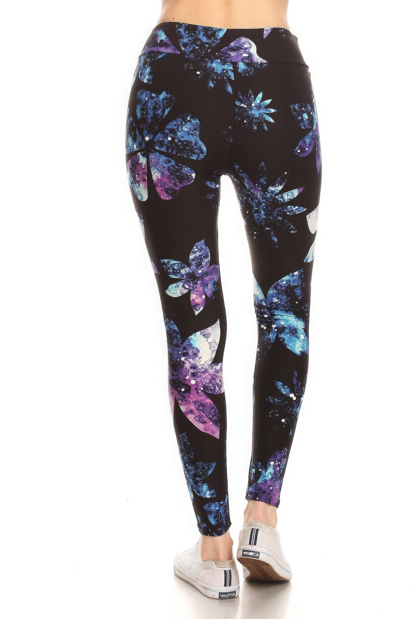 Yoga Style Banded Lined Galaxy Silhouette Floral Print In A Slim Fitting Style With A Baned High Waist Full Length Leggings Pants jehouze 