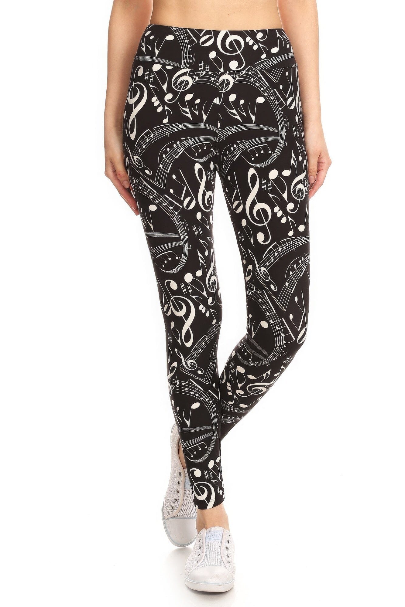 Yoga Style Banded Lined Music Note Print In A Slim Fitting Style With A Banded High Waist Full Length Leggings Pants jehouze 
