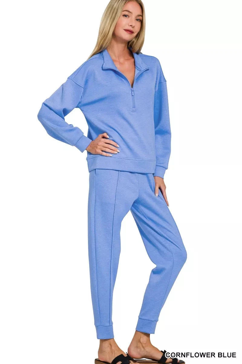 Zenana 2 pcs Scuba Half Zip Pullover and Jogger Loungewear Set Sleepwear & Loungewear jehouze 
