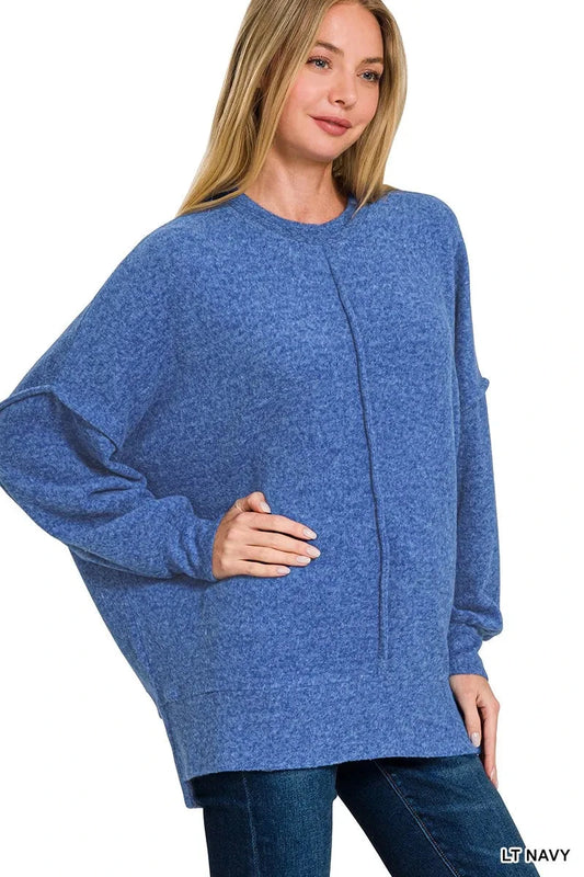 Zenana Brushed Melange Hacci Oversized Sweater jehouze 