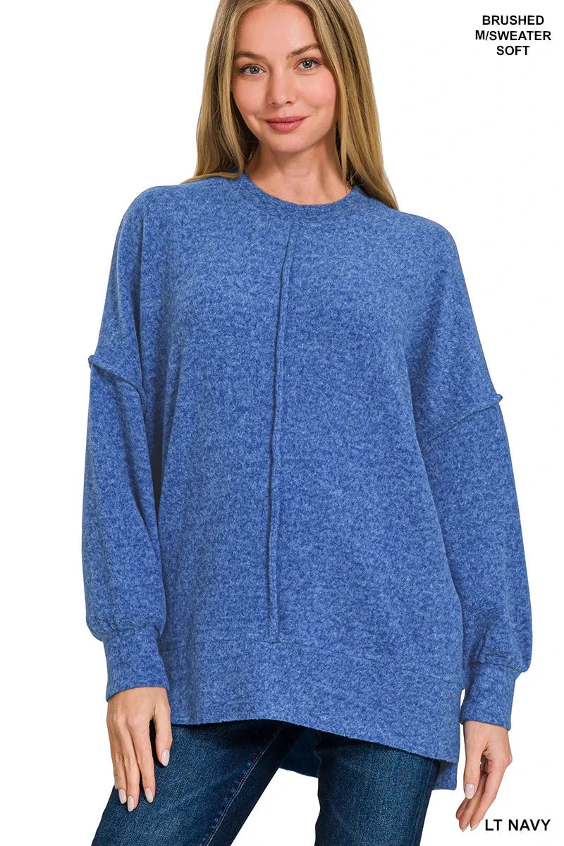 Zenana Brushed Melange Hacci Oversized Sweater jehouze LT NAVY S/M 