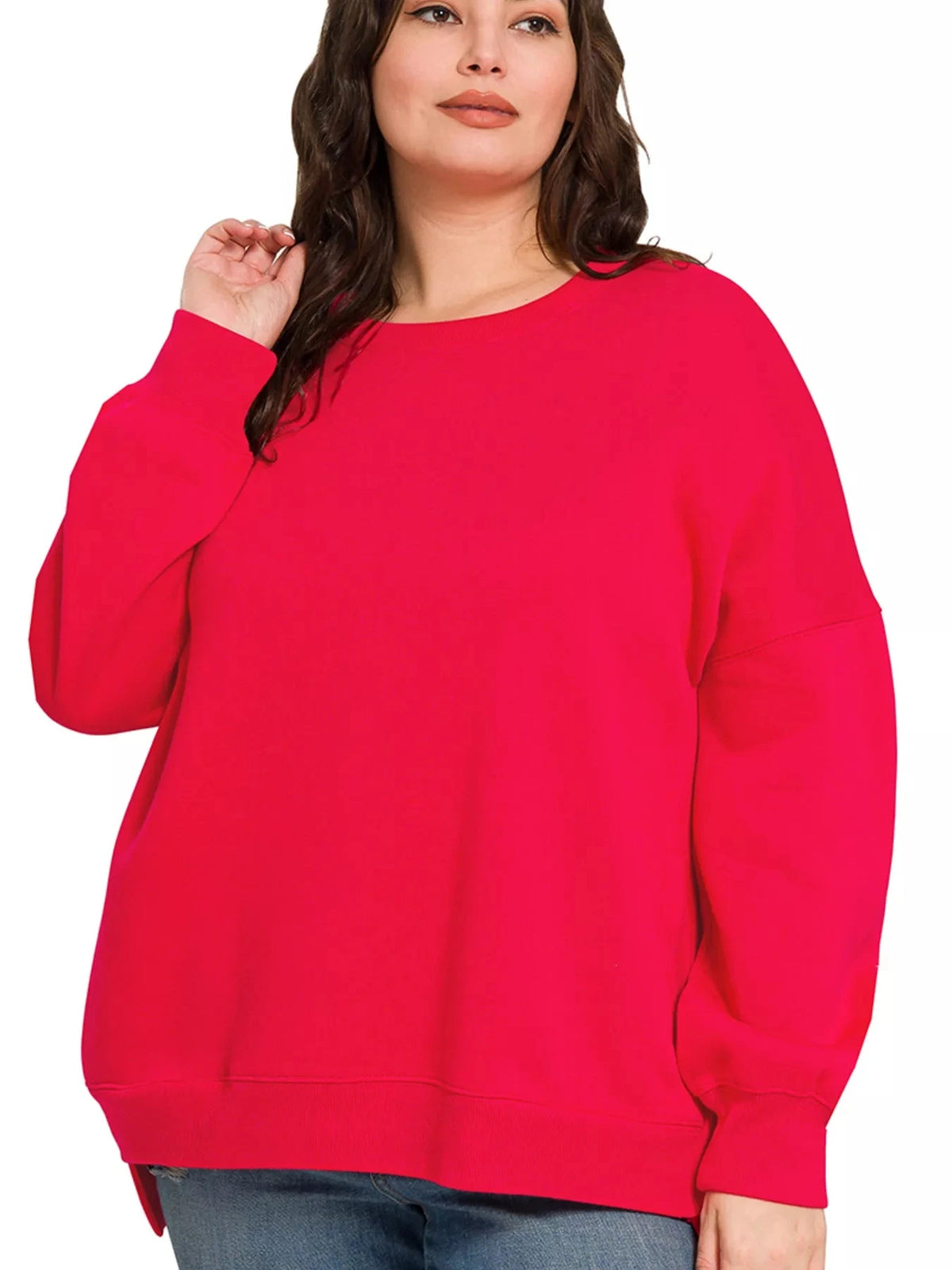 Zenana Fleece Hi-low Boyfriend Sweatshirts with Pockets Outerwear jehouze 