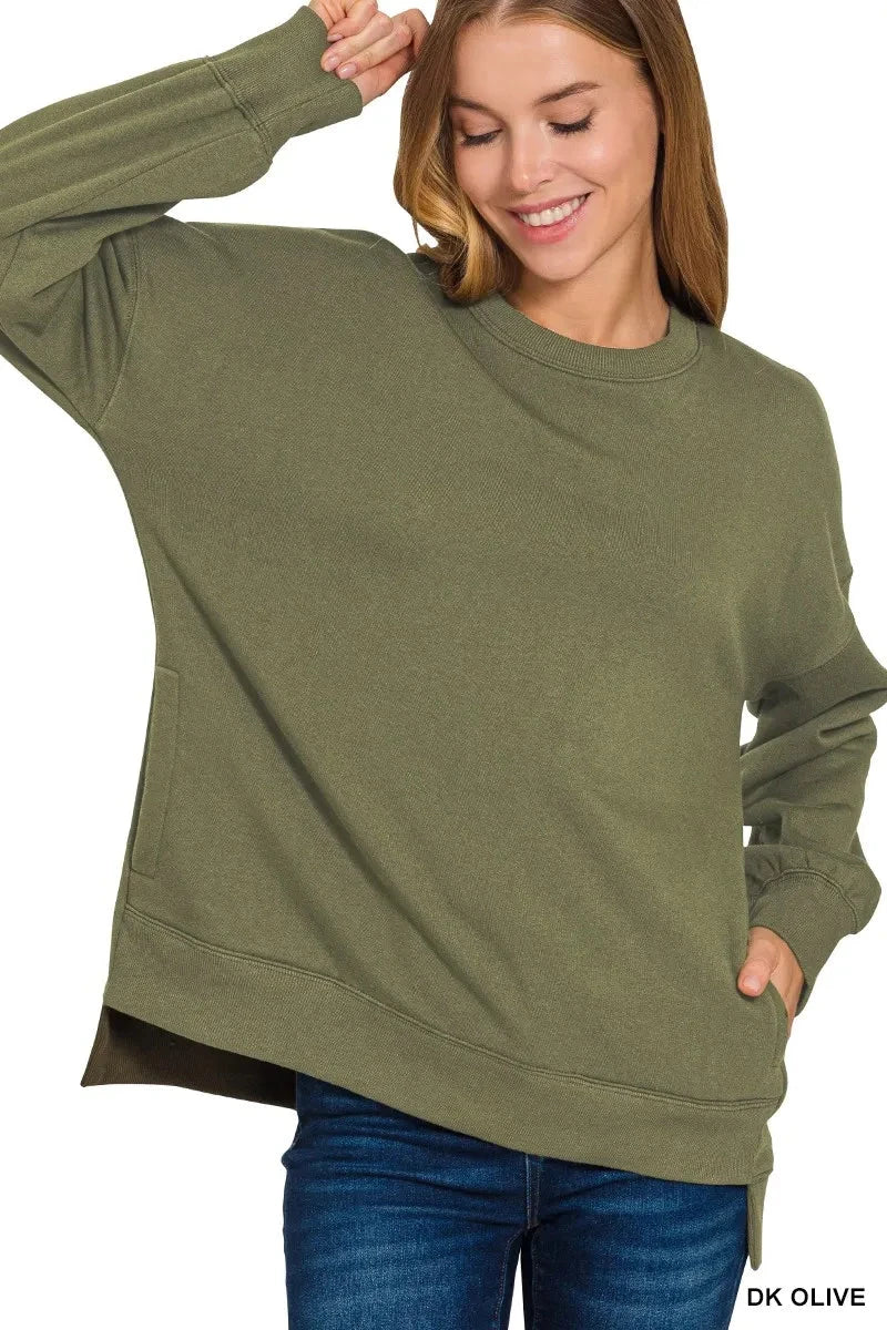 Zenana Fleece Hi-low Boyfriend Sweatshirts with Pockets Shirts & Tops jehouze 
