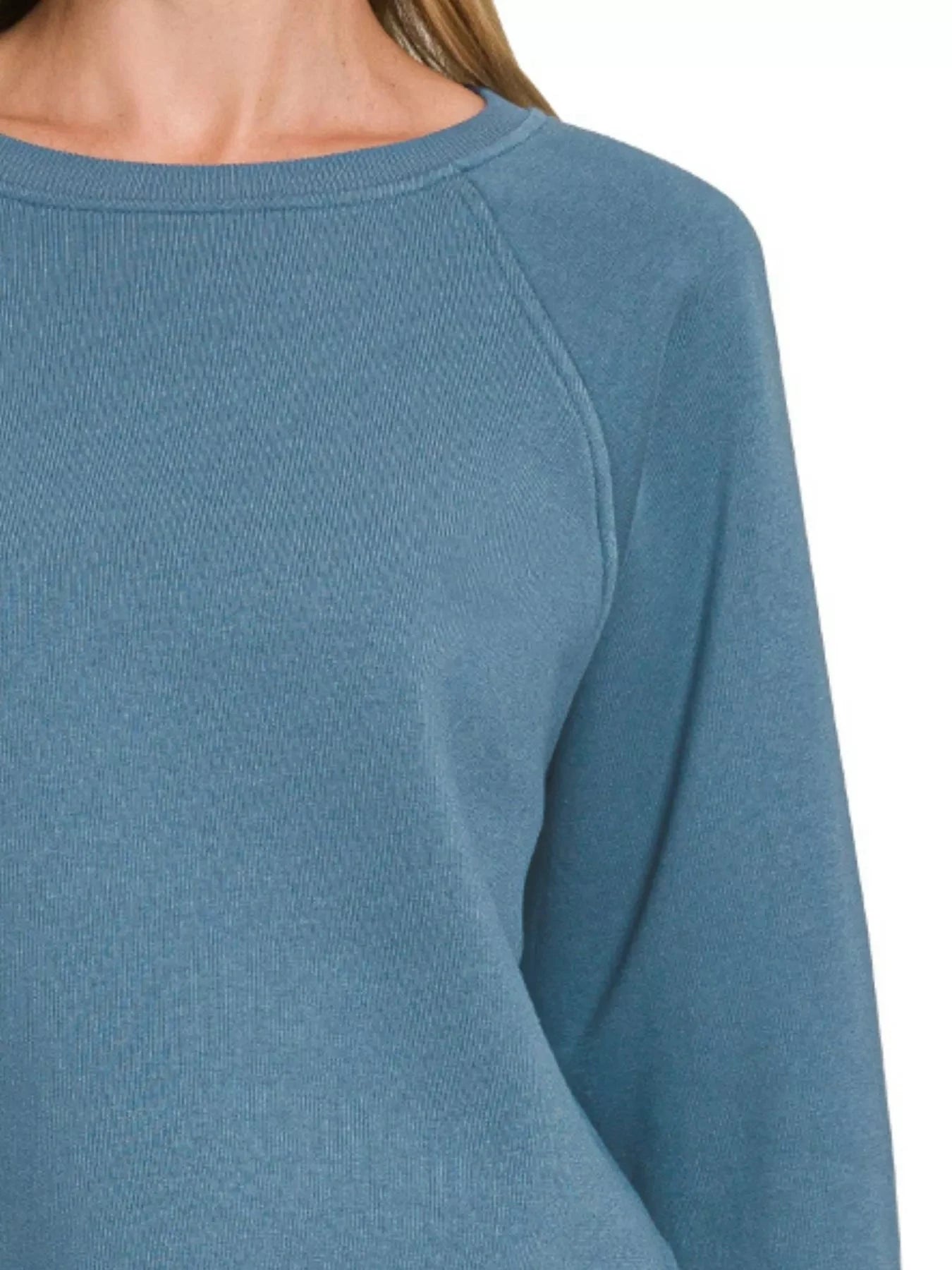 Zenana Fleece Raglan Round-Neck Sweatshirt Shirts & Tops jehouze 