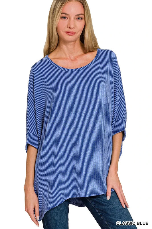 Zenana Raised Rib Bat Sleeve Top Shirts & Tops jehouze CLASSIC BLUE S/M 