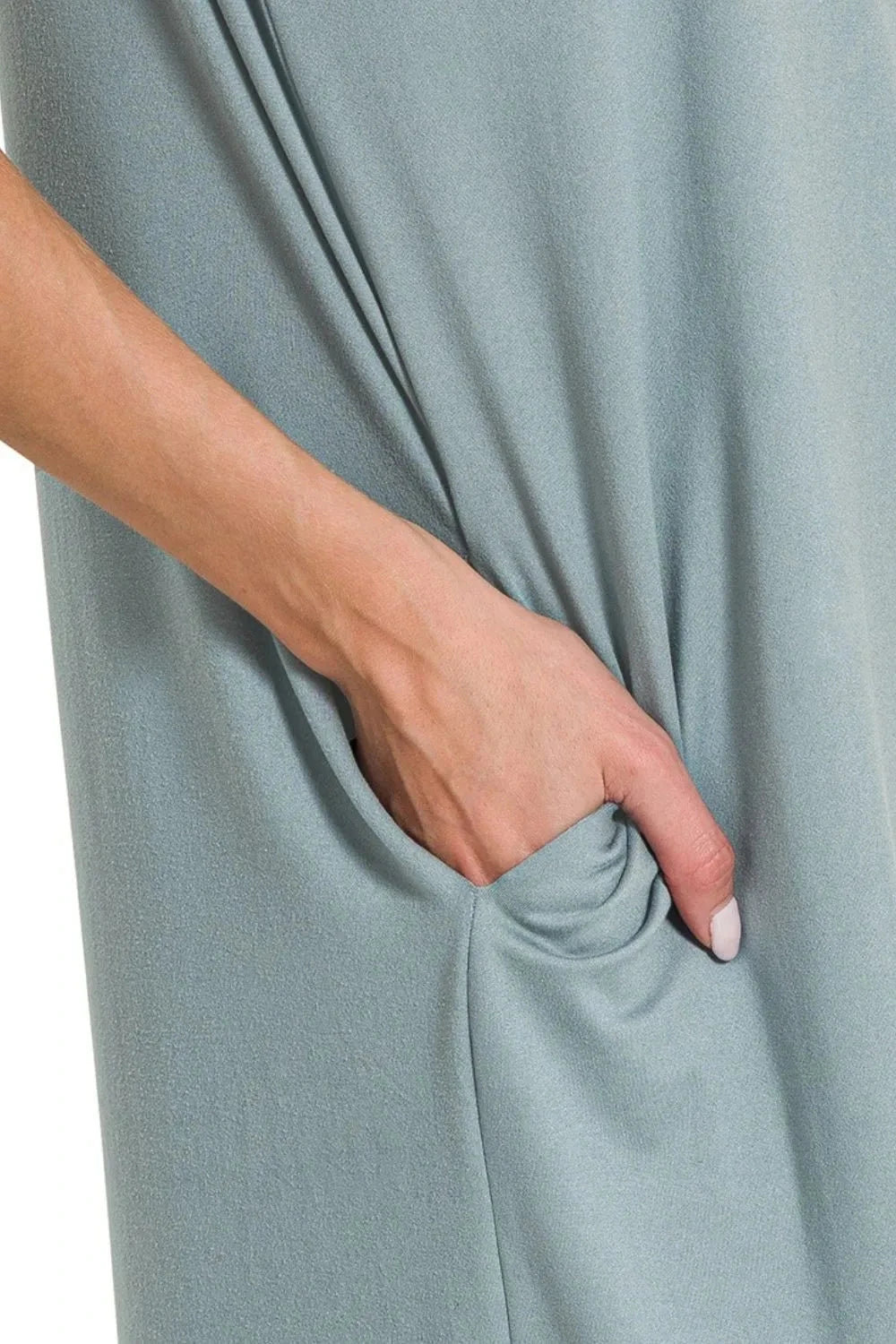 Zenana Rolled Short Sleeve Round Neck Dress Dresses jehouze 