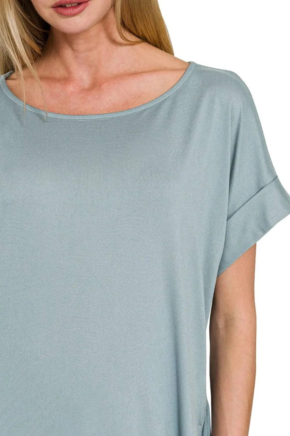 Zenana Rolled Short Sleeve Round Neck Dress Dresses jehouze 