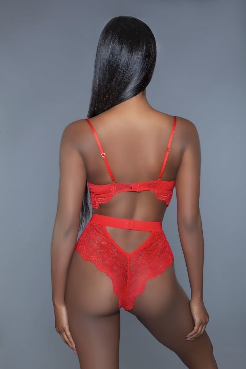 1 Pc Red Non-padded Cups adjustable straps With Floral Lace Details Lingerie_ Lingerie jehouze 