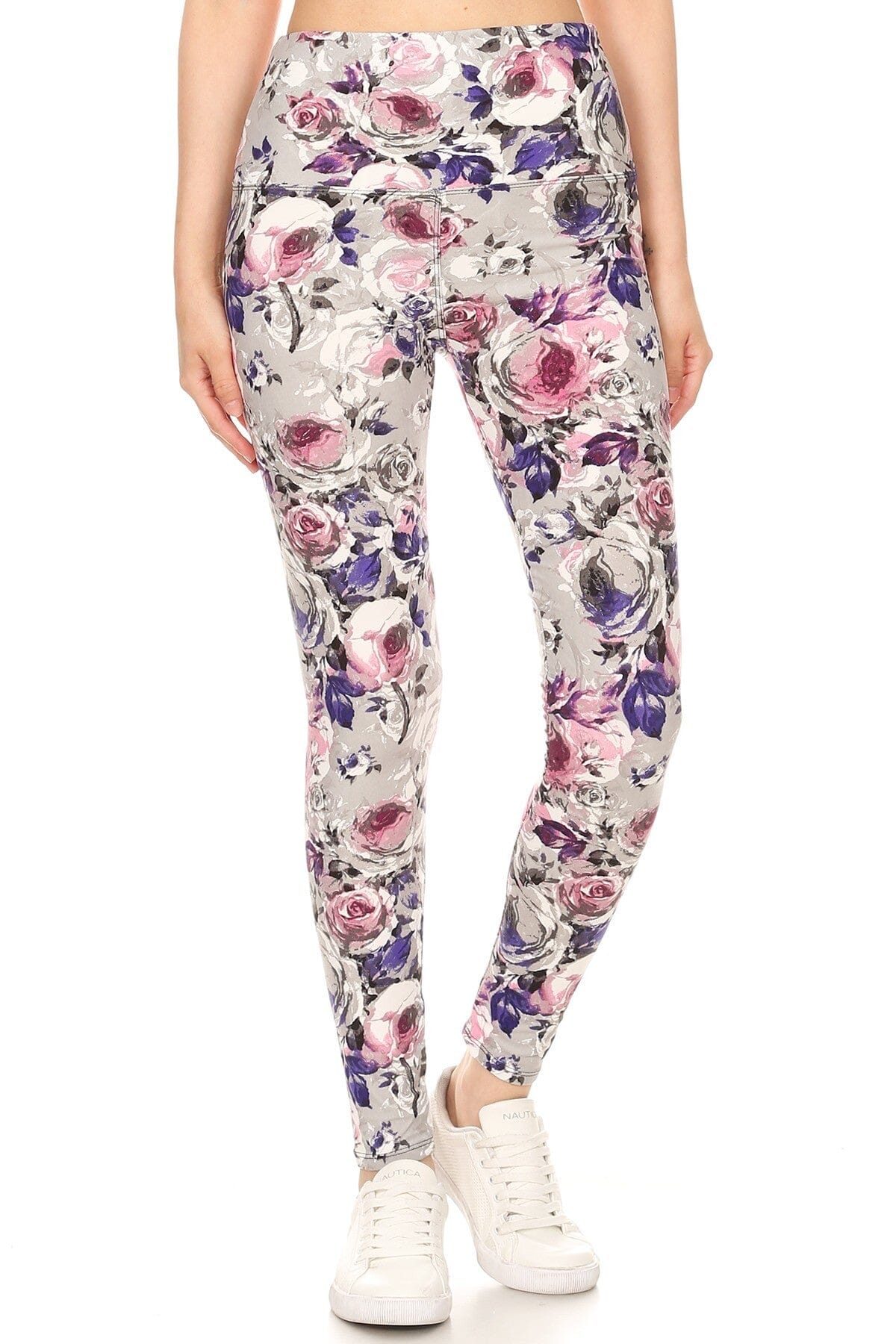 5-inch Long Yoga Style Banded Lined Floral Printed Knit Legging With High Waist_ Bottoms jehouze 