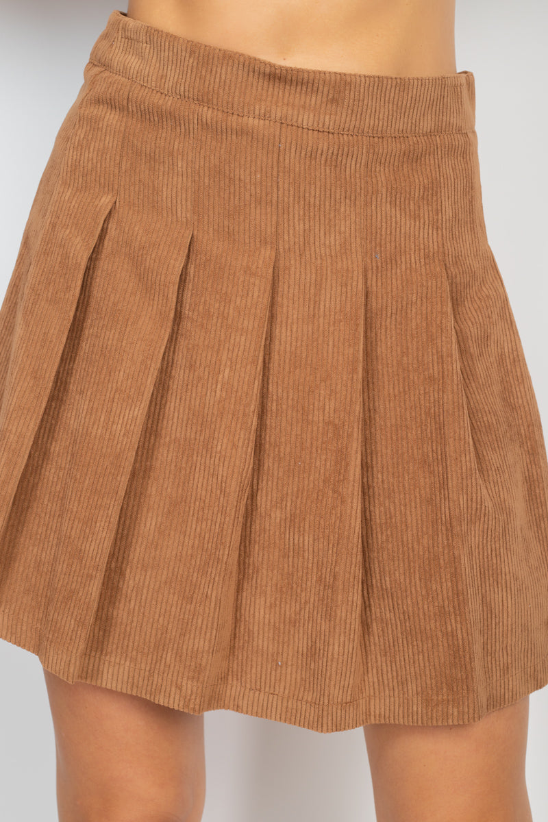 A-line Corduroy Pleated Mini Skirt_ Skirts jehouze 