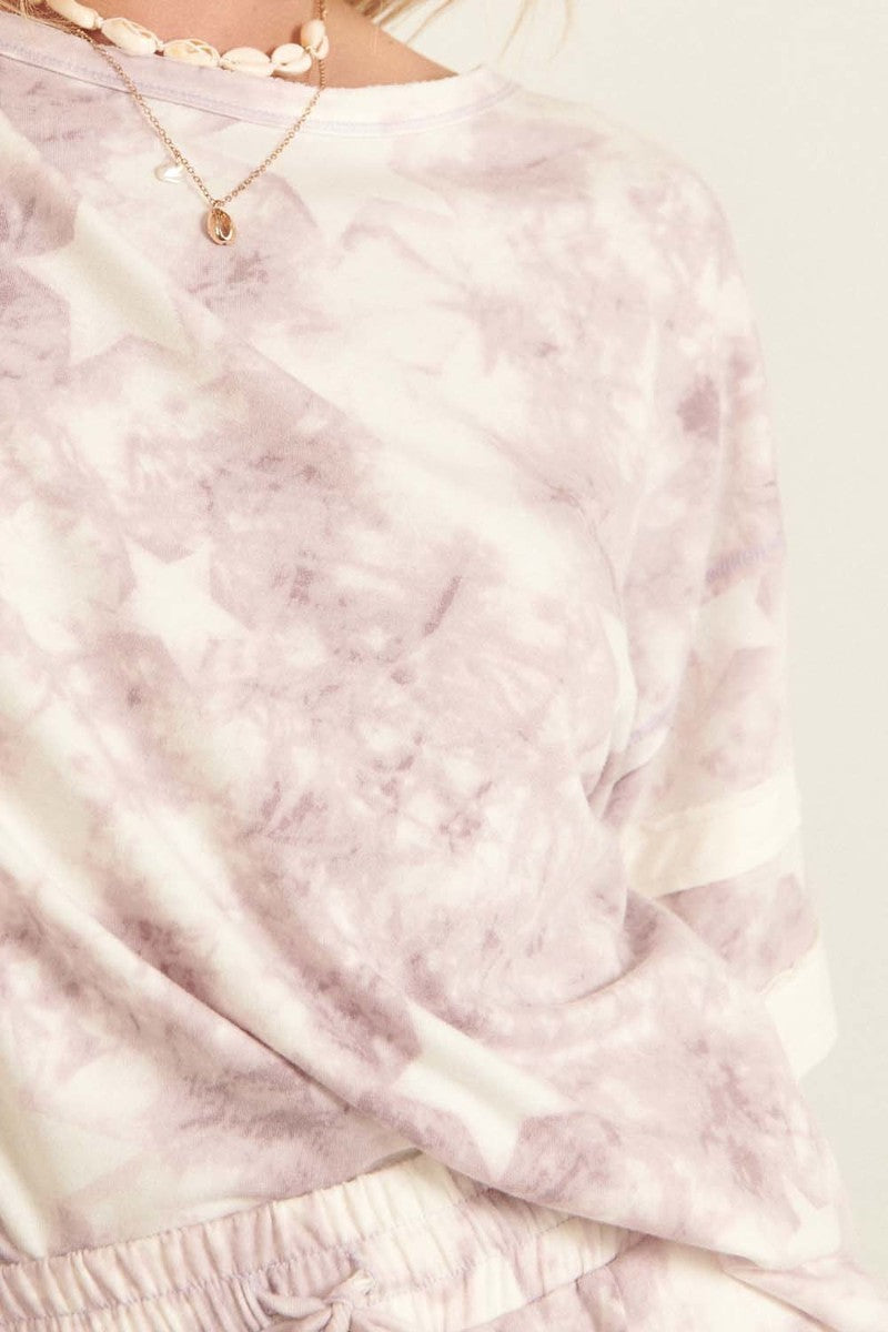 A Star-pattern Tie-dye Knit Purple Top_ Shirts & Tops jehouze 