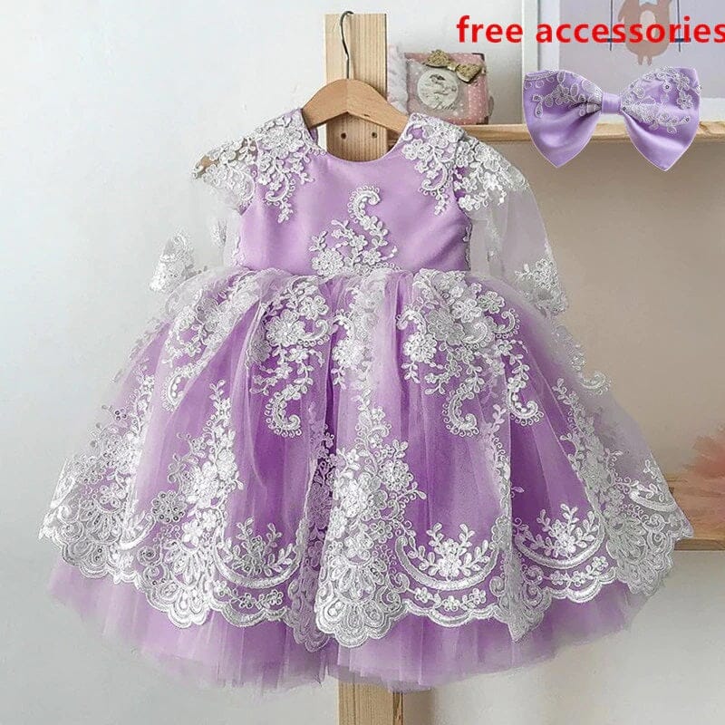 Baby Girls Children Toddler Lace Flower Princess Formal Prom Tutu Ball Gown_ girls dress jehouze Purple 9M 