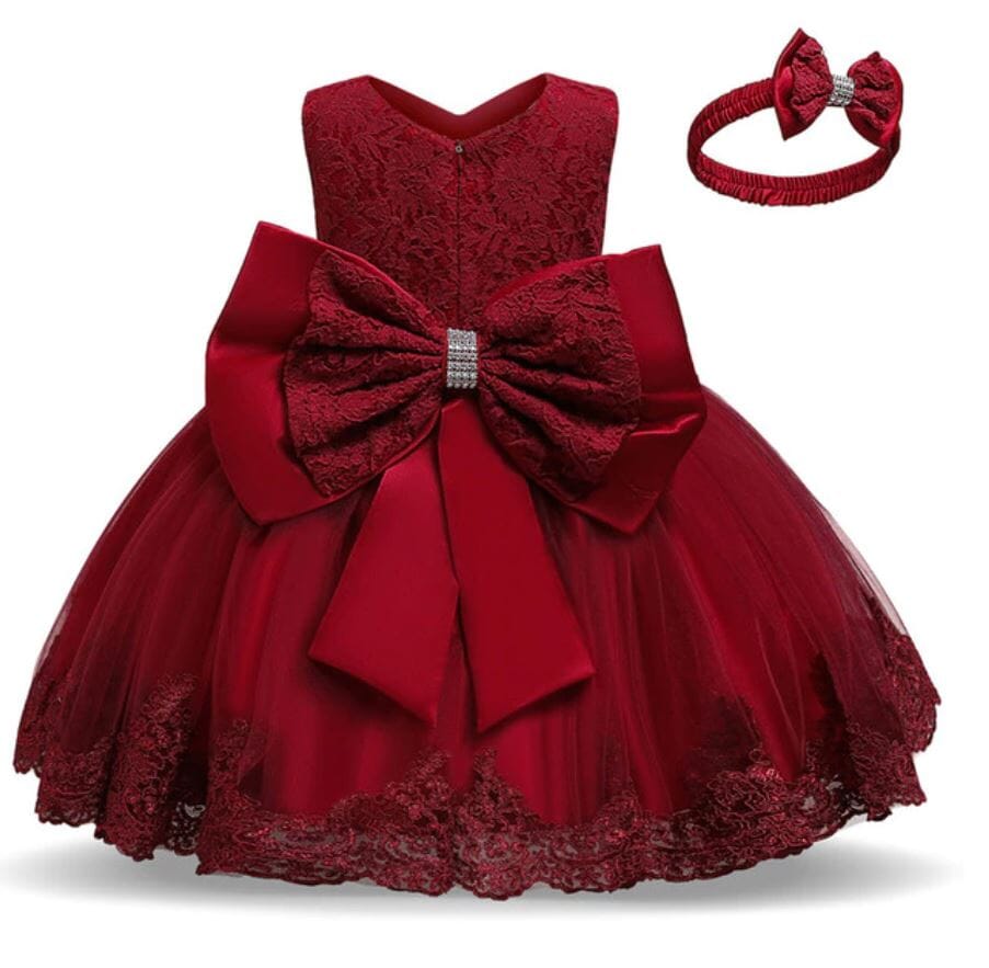 Baby Girls Children Toddler Lace Flower Princess Formal Prom Tutu Ball Gown_ girls dress jehouze Red2 9M 