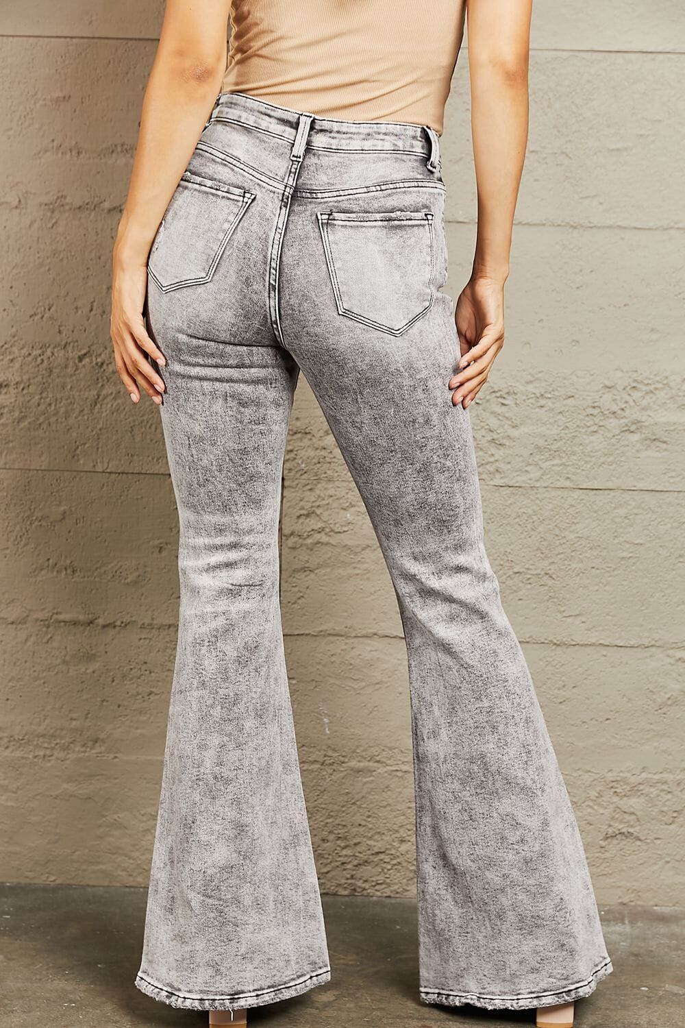 BAYEAS Charcoal Grey High Waisted Acid Wash Flare Jeans jeans jehouze 