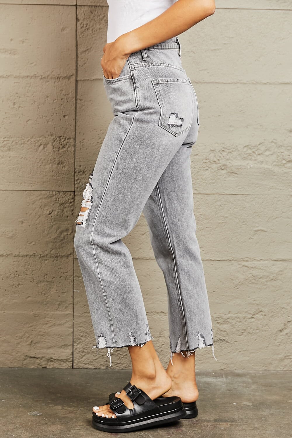 BAYEAS Heather Grey High Waisted Cropped Mom Jeans jeans jehouze 