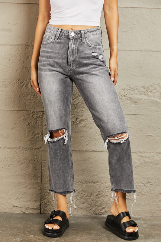 BAYEAS Heather Grey Stone Wash Distressed Cropped Straight Jeans jeans jehouze Heather Gray 24 