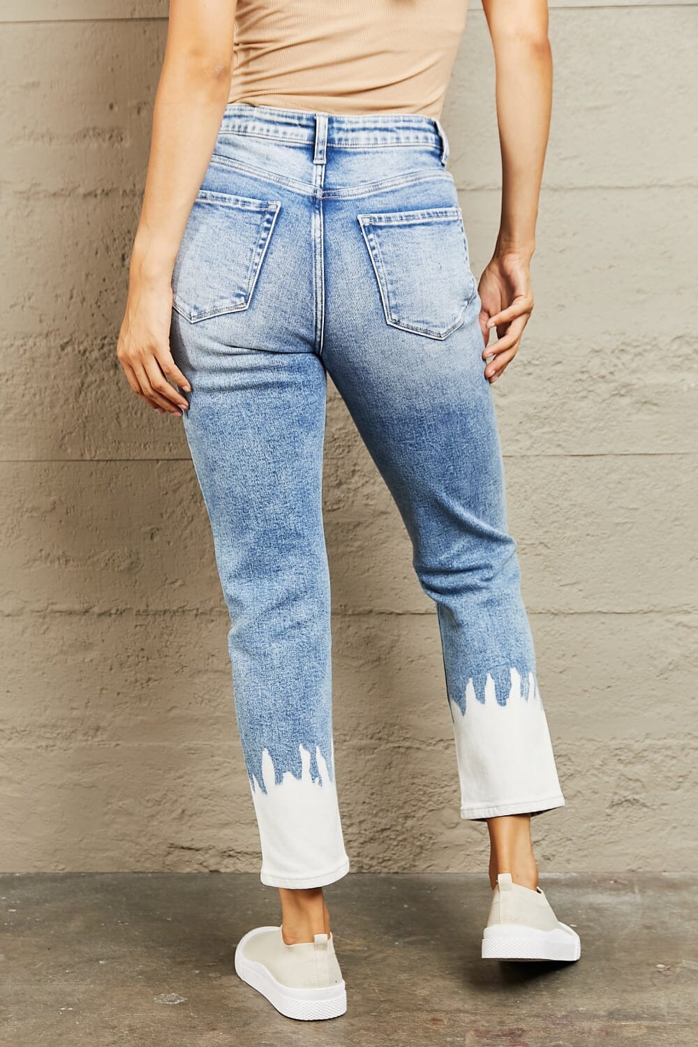 BAYEAS Medium Blue High Waisted Distressed Painted Cropped Skinny Jeans jeans jehouze 