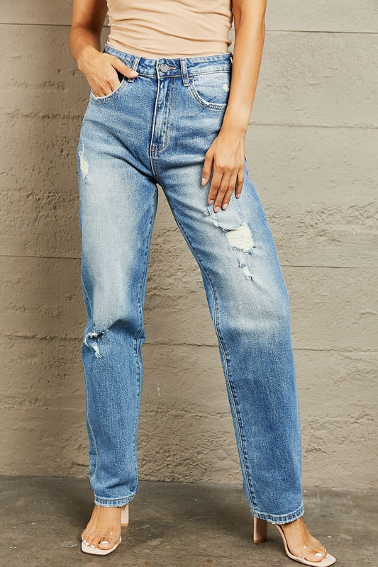 BAYEAS Medium Blue High Waisted Straight Jeans jeans jehouze Medium 24 