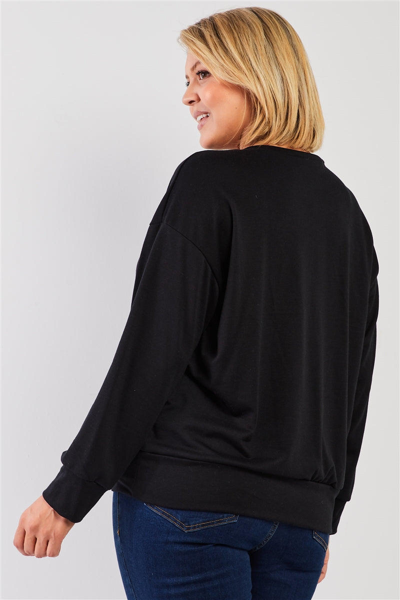 Black "monday Sunday" Print Long Sleeve Relaxed Sweatshirt Top_ Shirts & Tops jehouze 