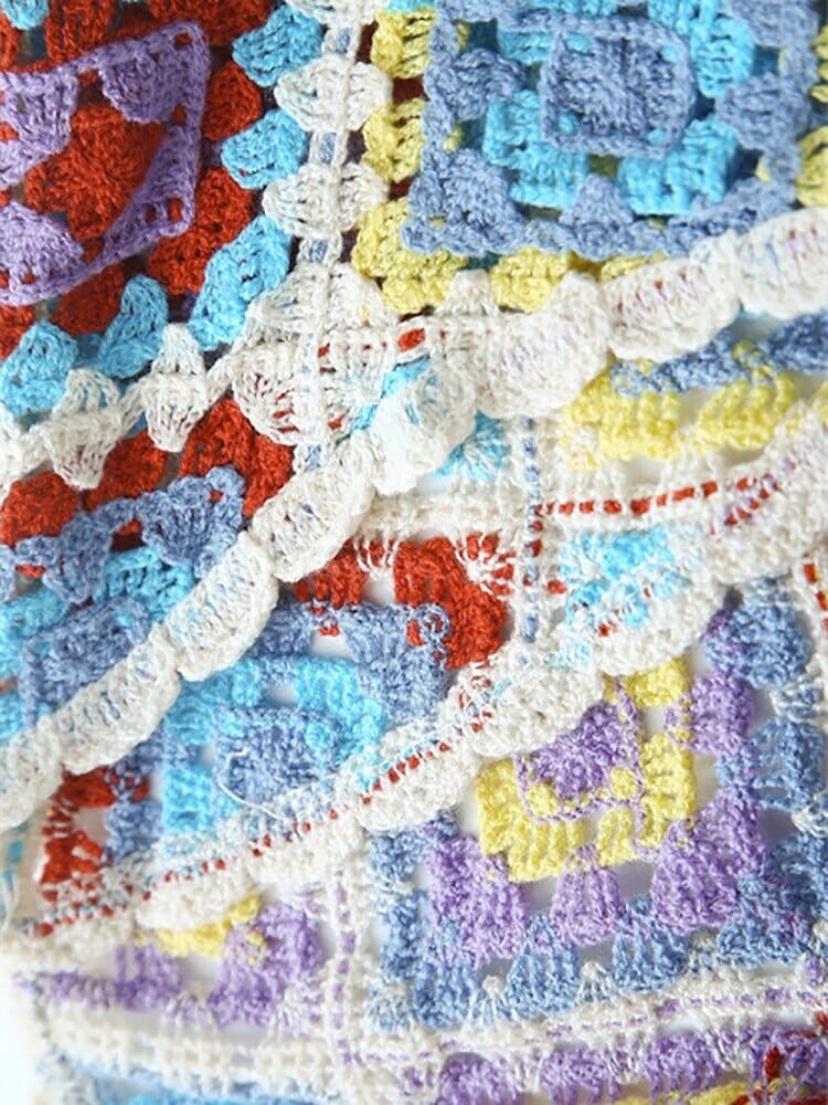 Bohemia Plaid Hand Crochet Colorful 3/4 Sleeves knit Shrugs Bolero Cardigan_ jehouze 