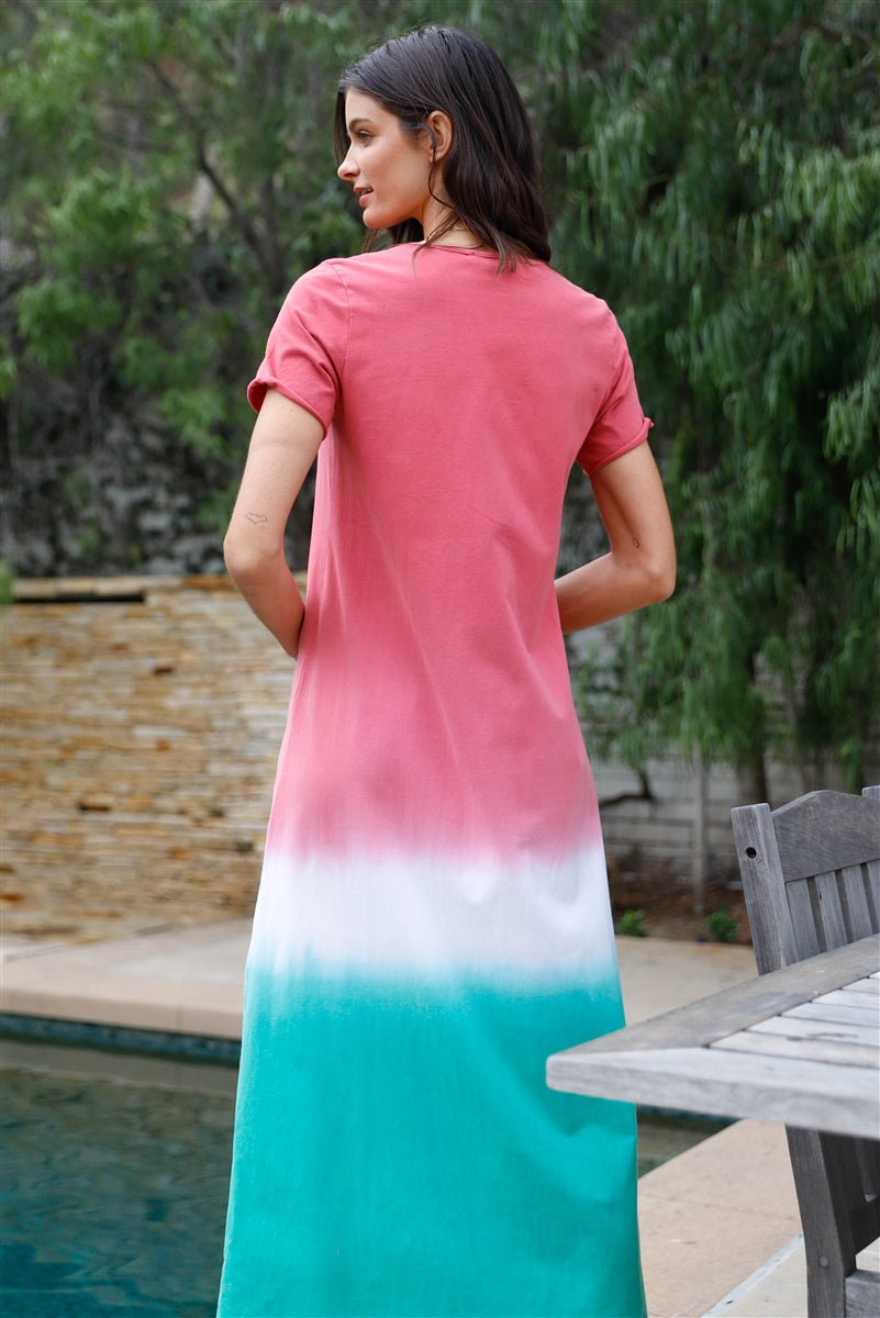 Brick Multi Color Cotton Tie-dye V-neck Maxi Dress_ Dresses jehouze 