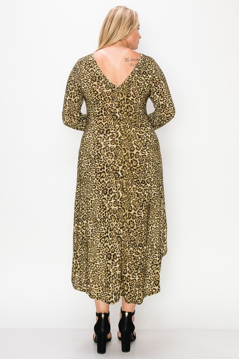 Cheetah Print Dress Featuring A Round Neck_ Dresses jehouze 