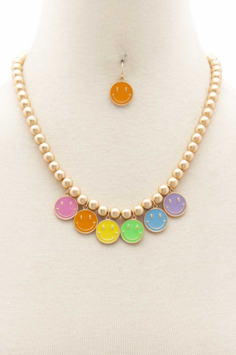 Colorful Happy Face Ball Bead Necklace_ Necklaces jehouze 