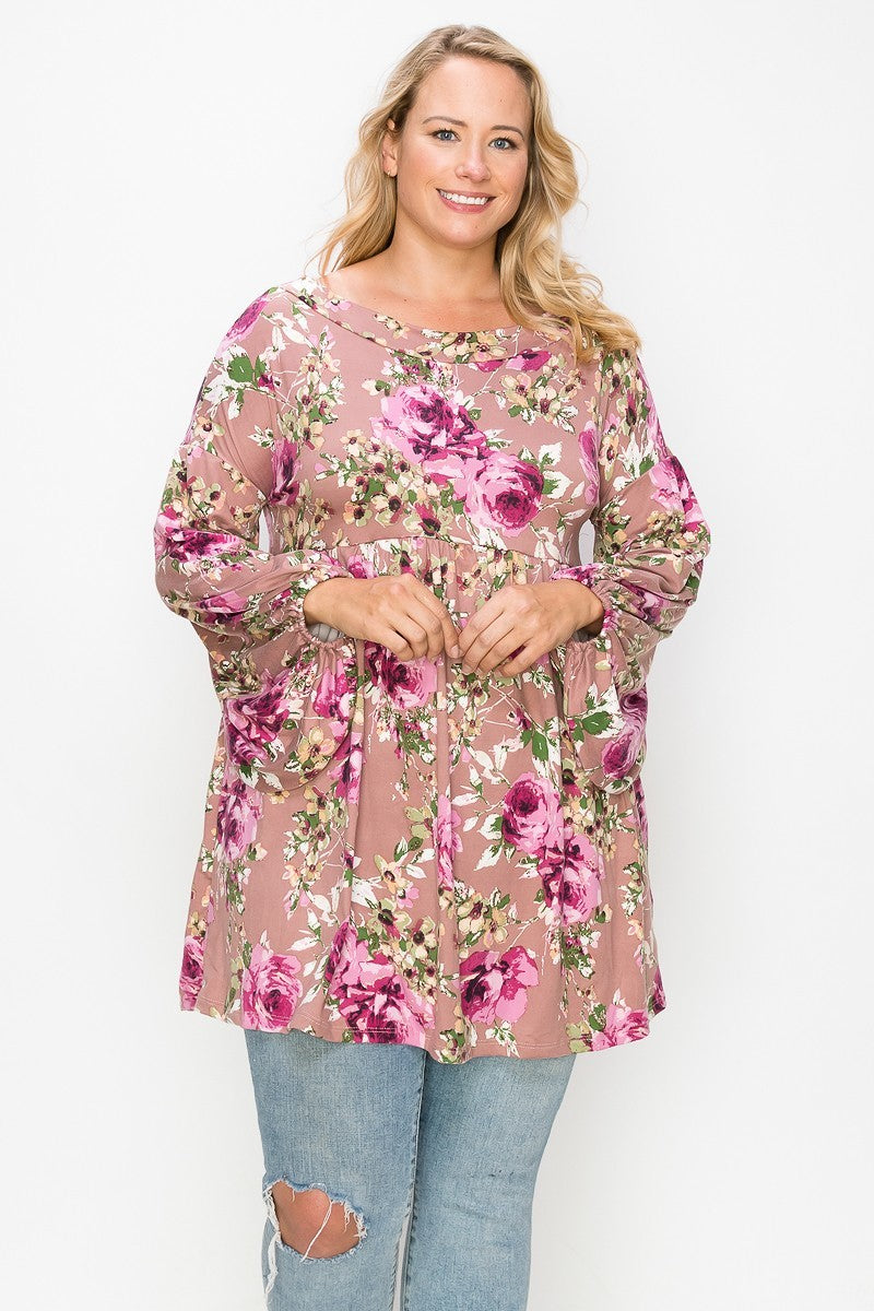Floral, Bubble Sleeve Tunic Top Shirts & Tops jehouze 