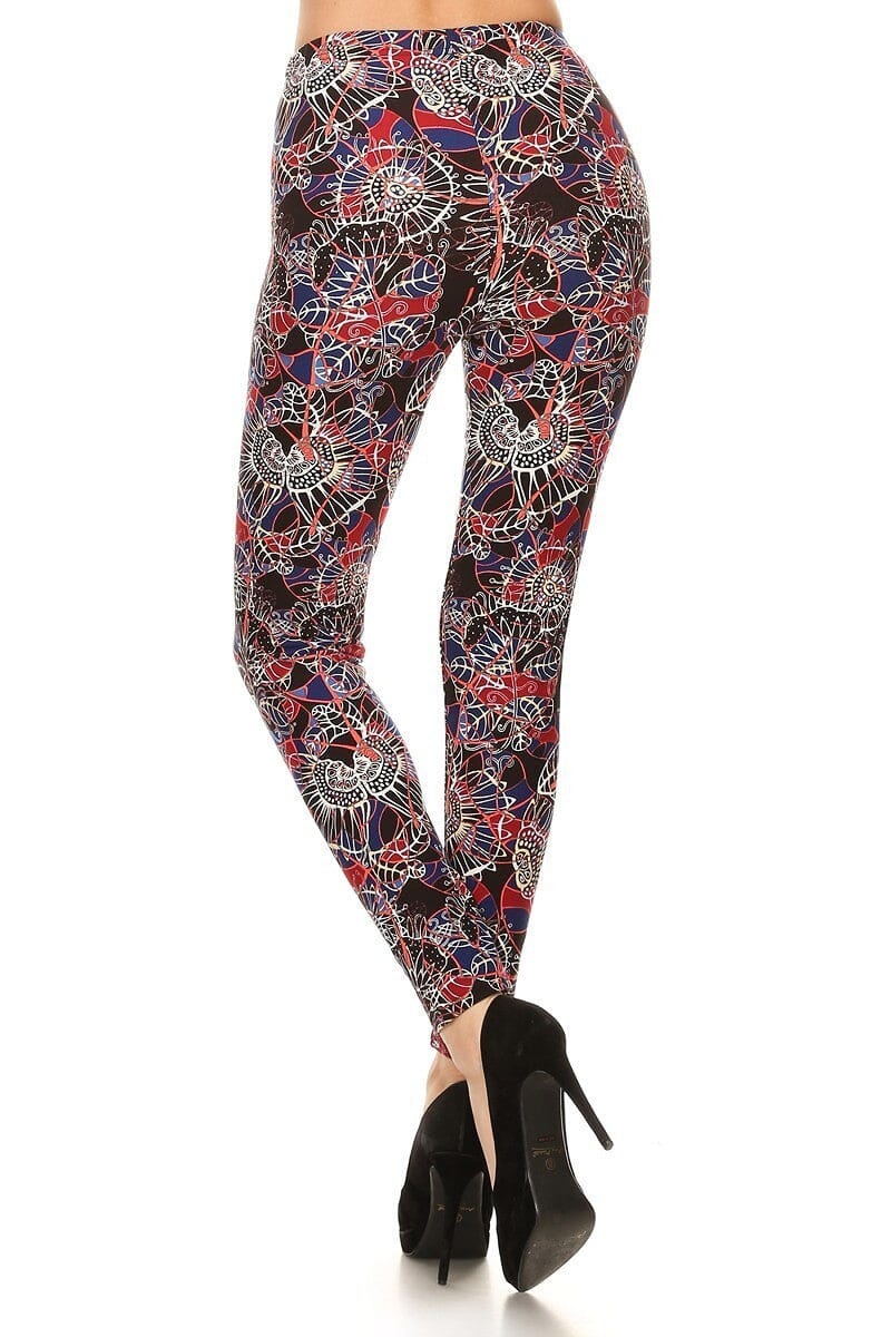 Floral Print High Waist Basic Solid Leggings With 1 Elastic Waistband Bottoms jehouze 