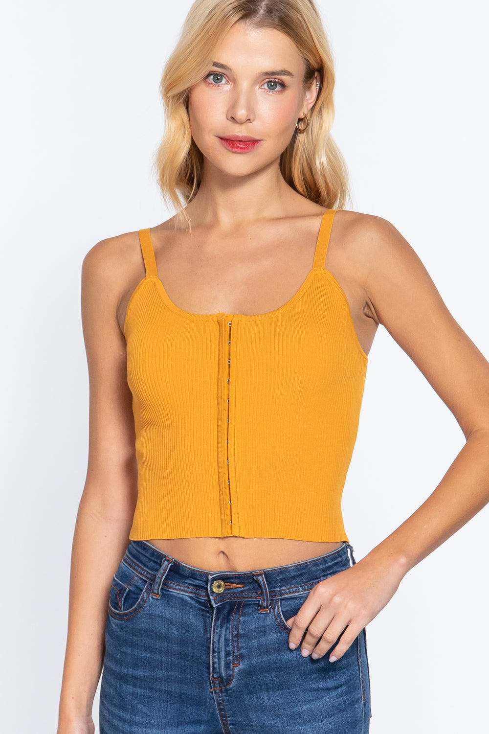 Front Closure Mango Yellow With Hooks Sweater Cami Top Shirts & Tops jehouze 