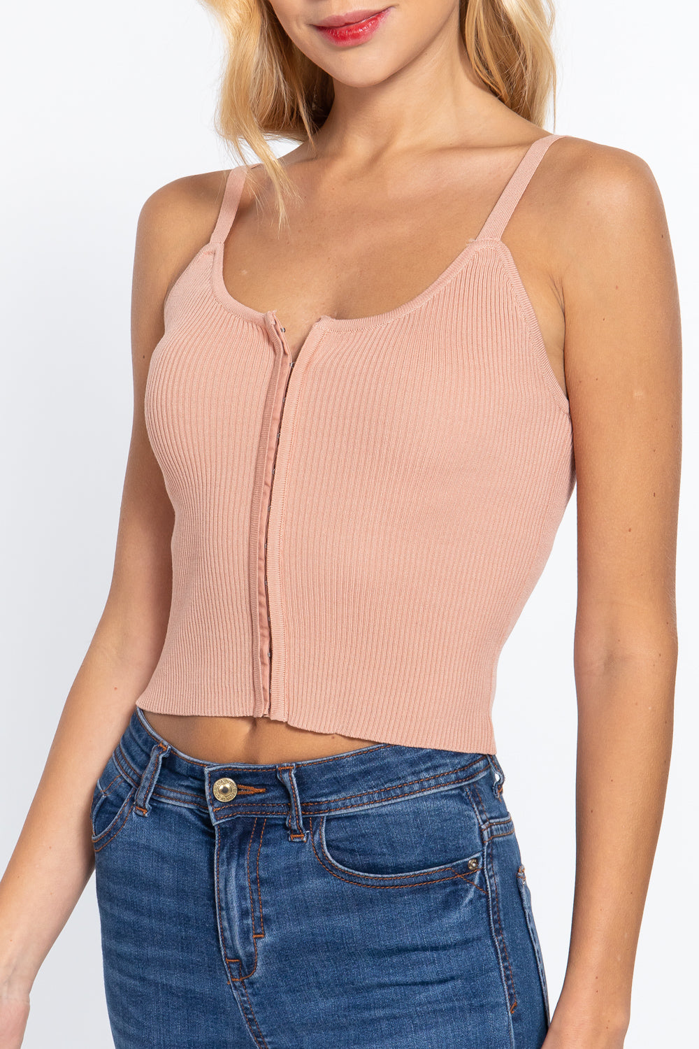 Front Closure Pearl Pink With Hooks Sweater Cami Top Shirts & Tops jehouze 