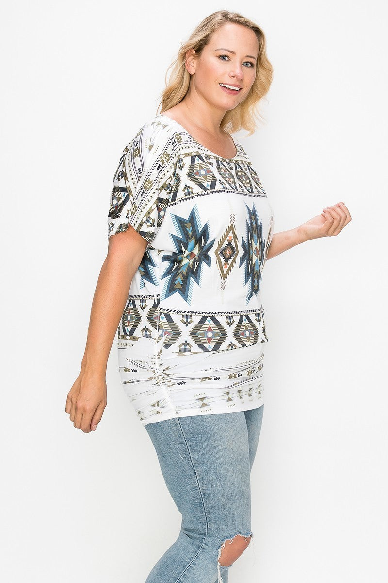 Geometric-tribal Sublimation Print Top Shirts & Tops jehouze 