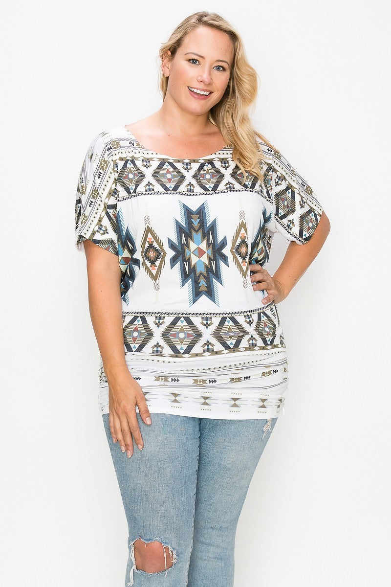 Geometric-tribal Sublimation Print Top Shirts & Tops jehouze 