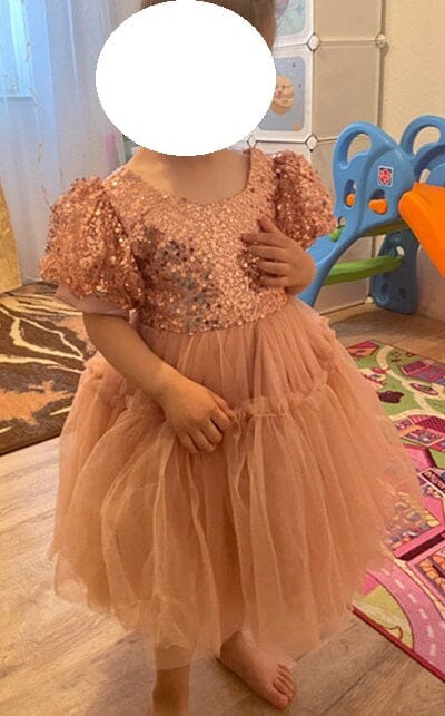 Girls Children Baby Toddler Short Puff Sleeve Sequin Ball Gown Flower Tulle Mesh Dress Baby & Toddler Dresses jehouze 