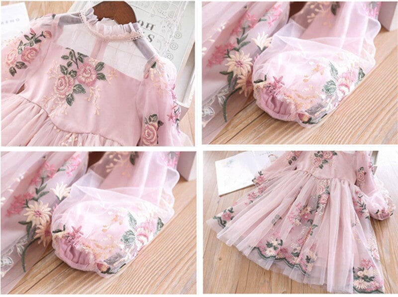 Girls Children toddler Long Sleeve Floral Embroidery Princess Tulle Casual Mesh Dress Baby & Toddler Dresses jehouze 