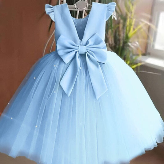 Girls Children Toddler Ruffle Sleeveless Big Bow Princess Tulle Sundress girls dress jehouze Blue01 6M 