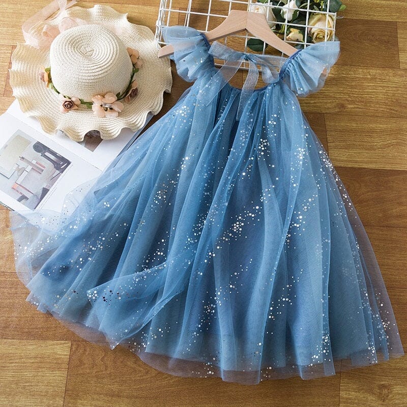 Girls Children Toddler Ruffle Sleeveless Princess Flower Girls Wedding Party Dress girls dress jehouze Blue4 3T 