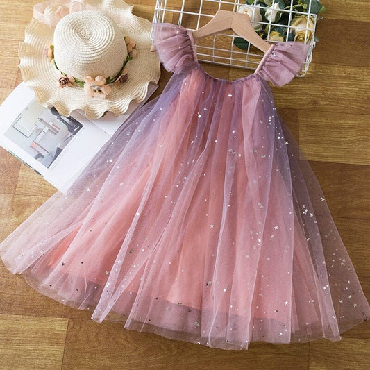 Girls Children Toddler Ruffle Sleeveless Princess Flower Girls Wedding Party Dress girls dress jehouze Purple5 3T 