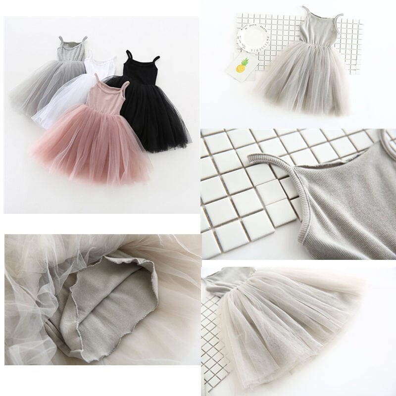 Girls Children Toddler Spaghetti Strap Sleeveless Princess Tulle Sundress_ girls dress jehouze 