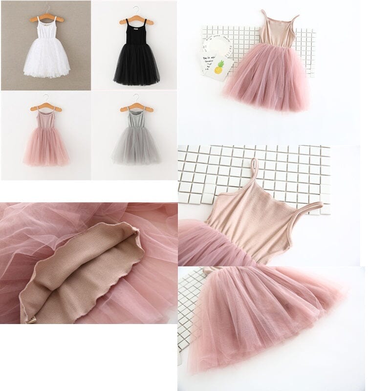 Girls Children Toddler Spaghetti Strap Sleeveless Princess Tulle Sundress_ girls dress jehouze 