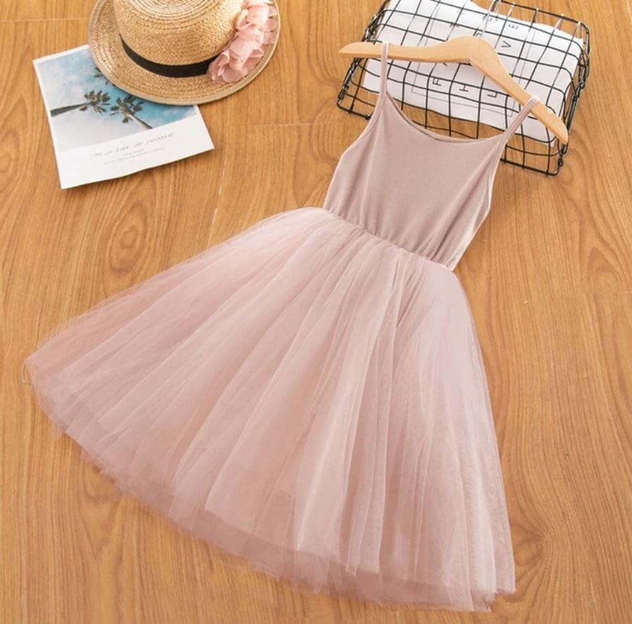 Girls Children Toddler Spaghetti Strap Sleeveless Princess Tulle Sundress_ girls dress jehouze Pink 3T 