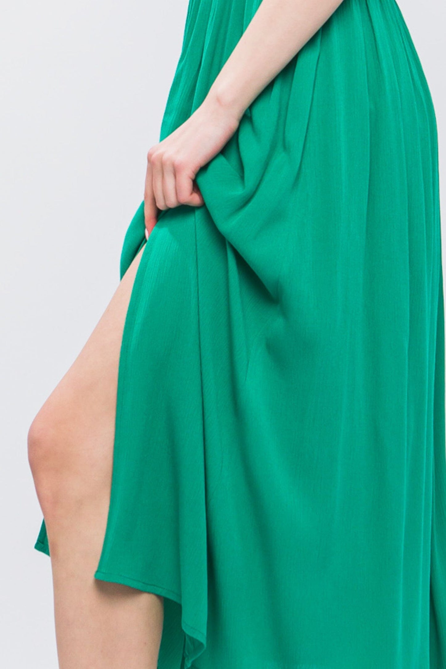 Green Flowy Off The Shoulder Side Slit Midi Dress Dresses jehouze 