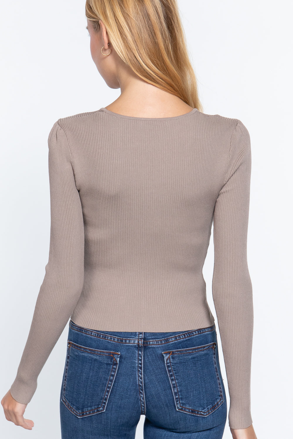 Grey Shirring Sweetheart Neck Long Sleeve Elegant Slim Fit Sweater Top Shirts & Tops jehouze 