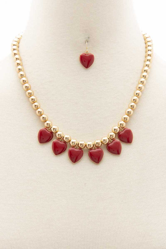 Heart Ball Bead Necklace Necklaces jehouze 