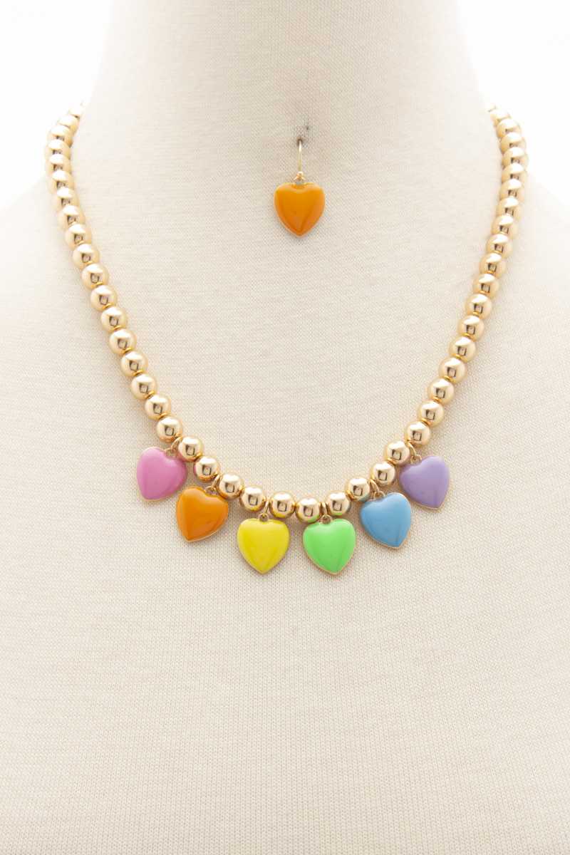 Heart Ball Bead Necklace Necklaces jehouze 